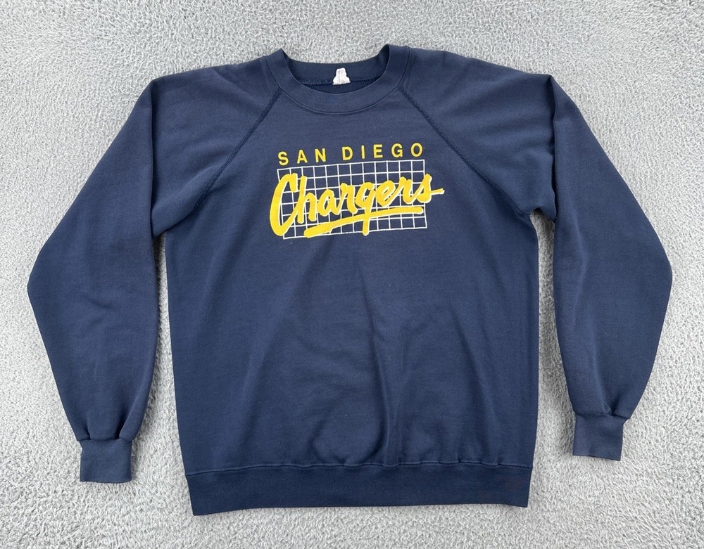 Vtg Trench Mfg Co Adult Large Blue Raglan Sweatshirt San Diego Chargers NFL 80s