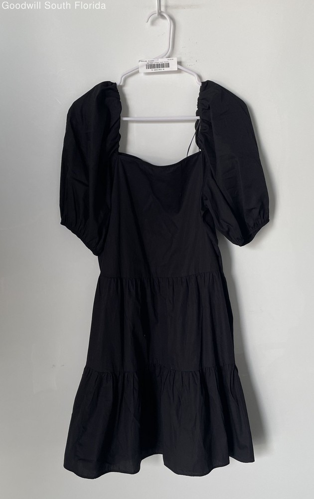 H&M Womens Black Short Sleeve Square Neck Tiered A-Line Dress Size Medium
