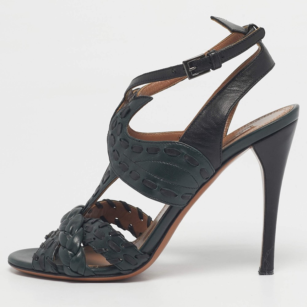 Alaia BlackDark Green Leather Ankle Strap Sandals Size 37