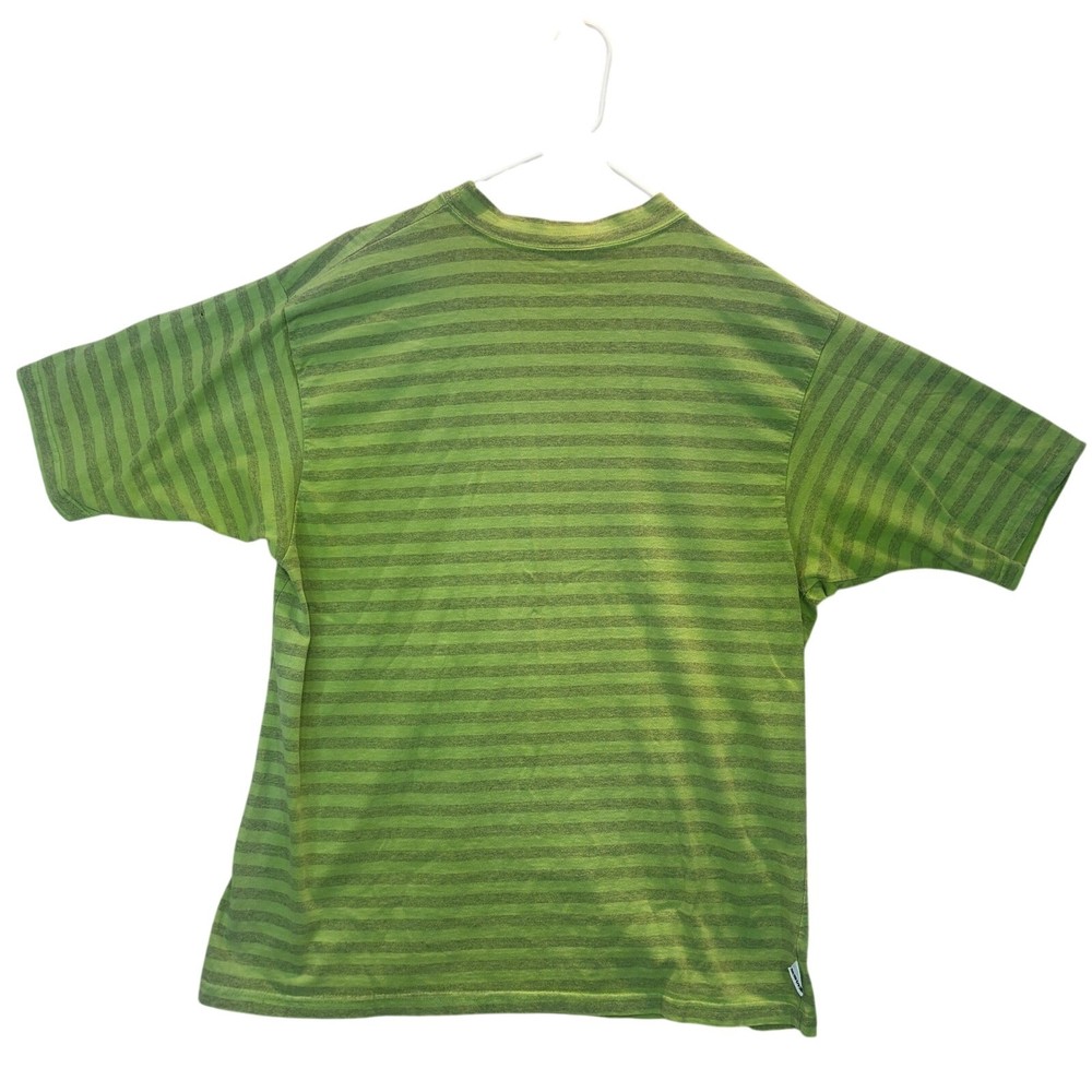 Vintage Rush T Shirt M/L Green Striped Short Sleeve Crewneck Made in USA 90s