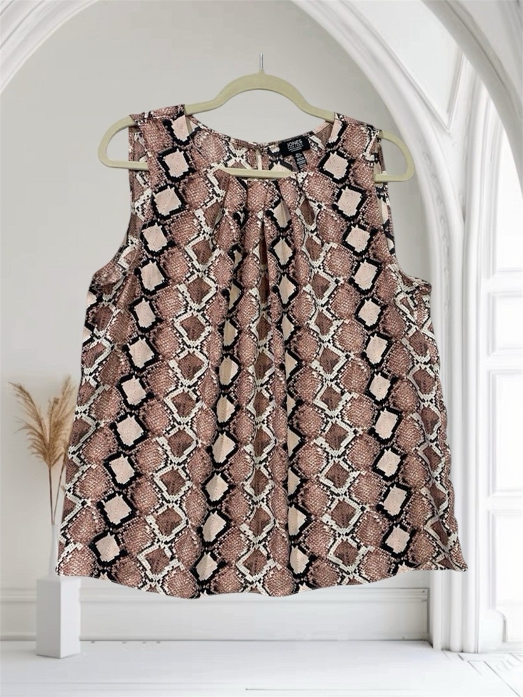 Jones New York Womens Snakeskin Print Sleeveless Top Size Large Summer Chic