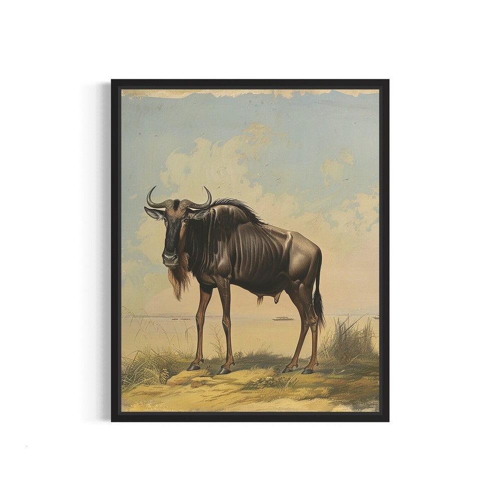 Wildebeest Poster Art Print Vintage Animal Painting Wall Decor