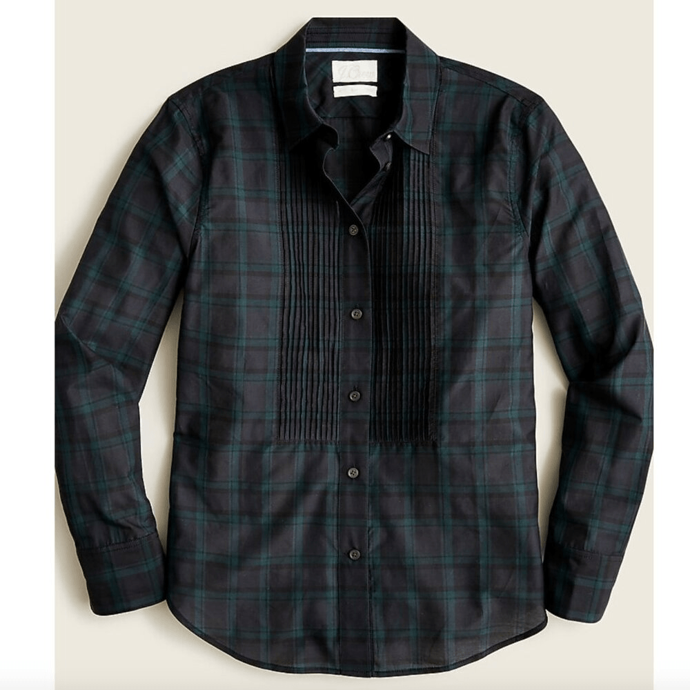 J. Crew Women'sTartan Tuxedo Shirt Blouse Button Down Shirt Cotton Silk Size 4