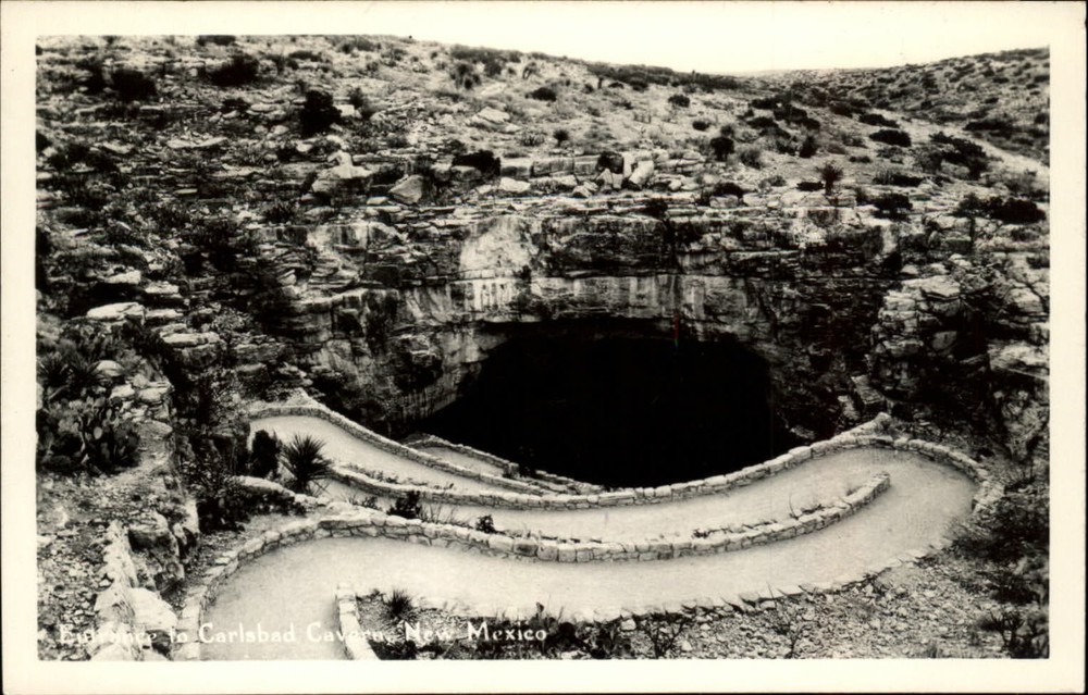 RPPC Carlsbad Cavern New Mexico entrance aerial view 1930-1950 real photo PC