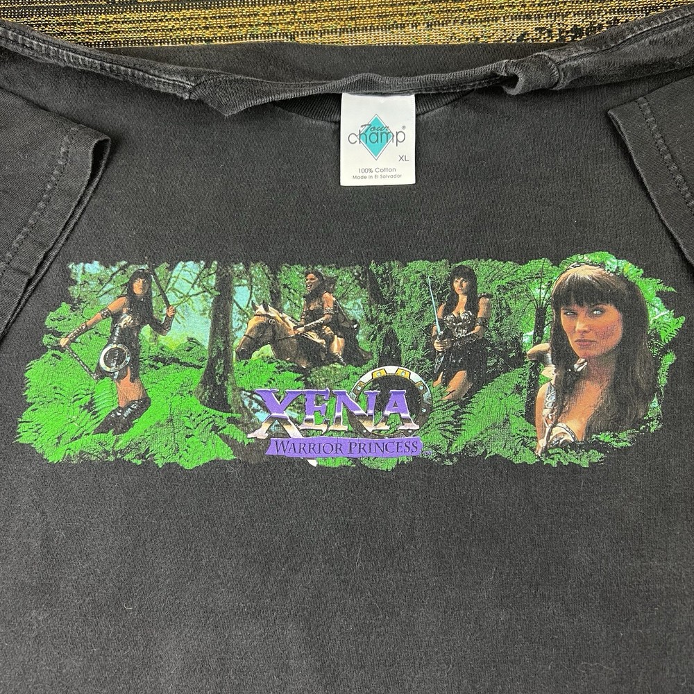Vintage 90s Rare Xena Warrior Princess Promo T-Shirt Mens XL Black Box Logo