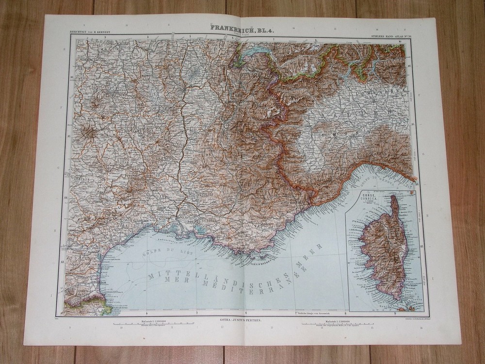 1912 Map Of Southeastern France Marseille Lyon Auvergne Toulouse Corsica