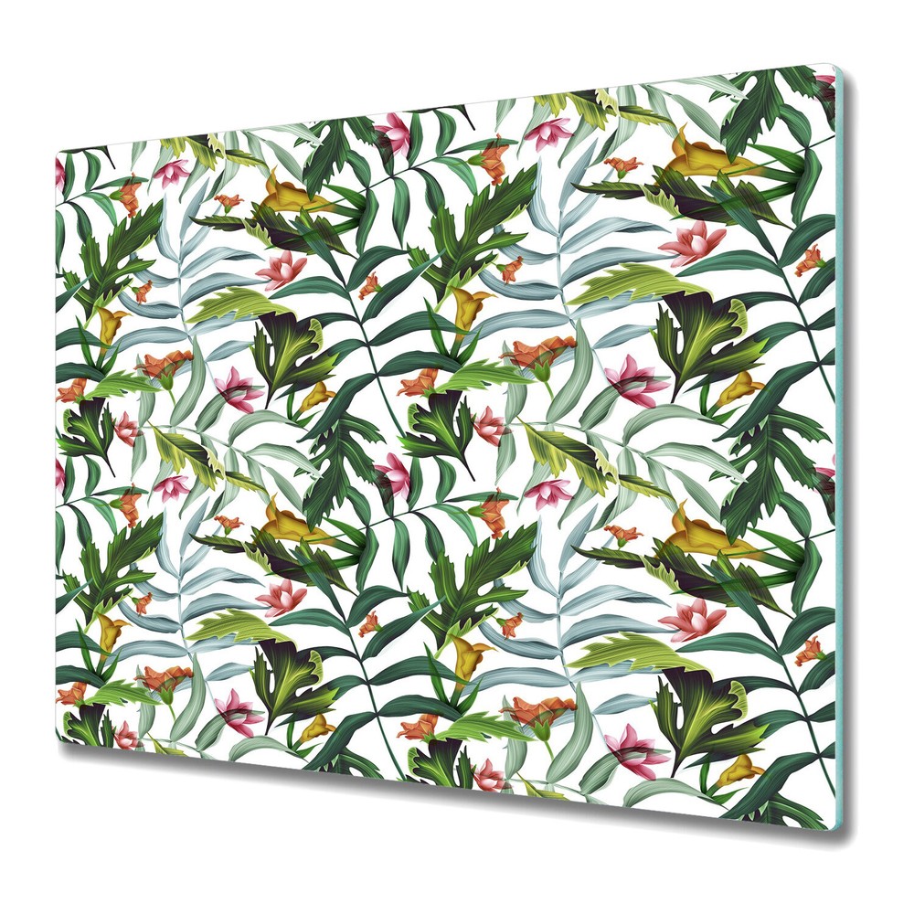 Glass Chopping Board Tropical Leaves monstera Colourful trendy flora 60x52