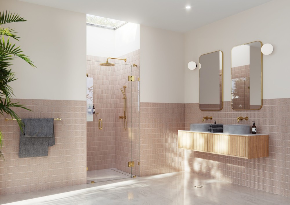 GHF-40 Stellar 78x40 Brass Frameless Hinged Glass Shower Door  