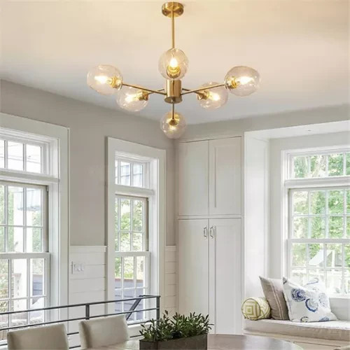 Modern 6-Light Chandeliers Molecular Glass Globe Pendant Ceiling Fixtures Lamps