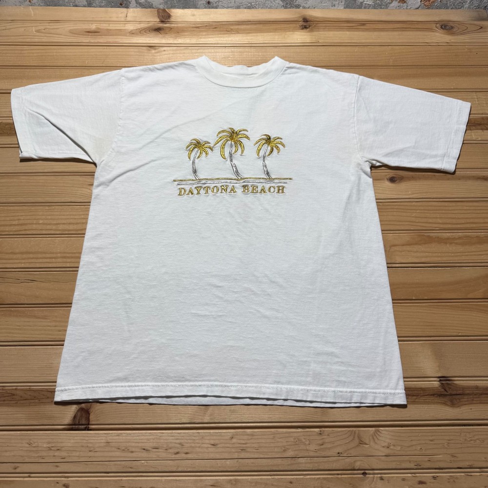 Vintage 90s Daytona Beach Florida Surf Tropical Embroidered T-Shirt USA Large