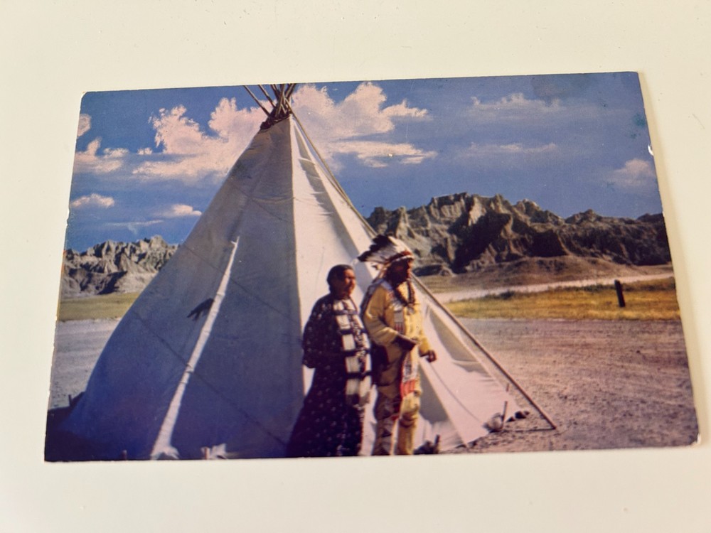 Sioux Indian Chief and Squaw at Native Tepee Native American Postcard