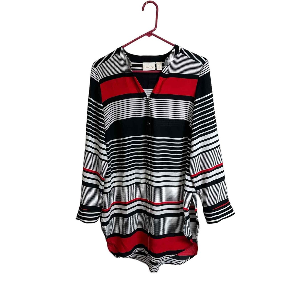 Chico’s Tunic Tops Women’s sz. 0 (S) Stripe Transitions Tie-Front Long Sleeve