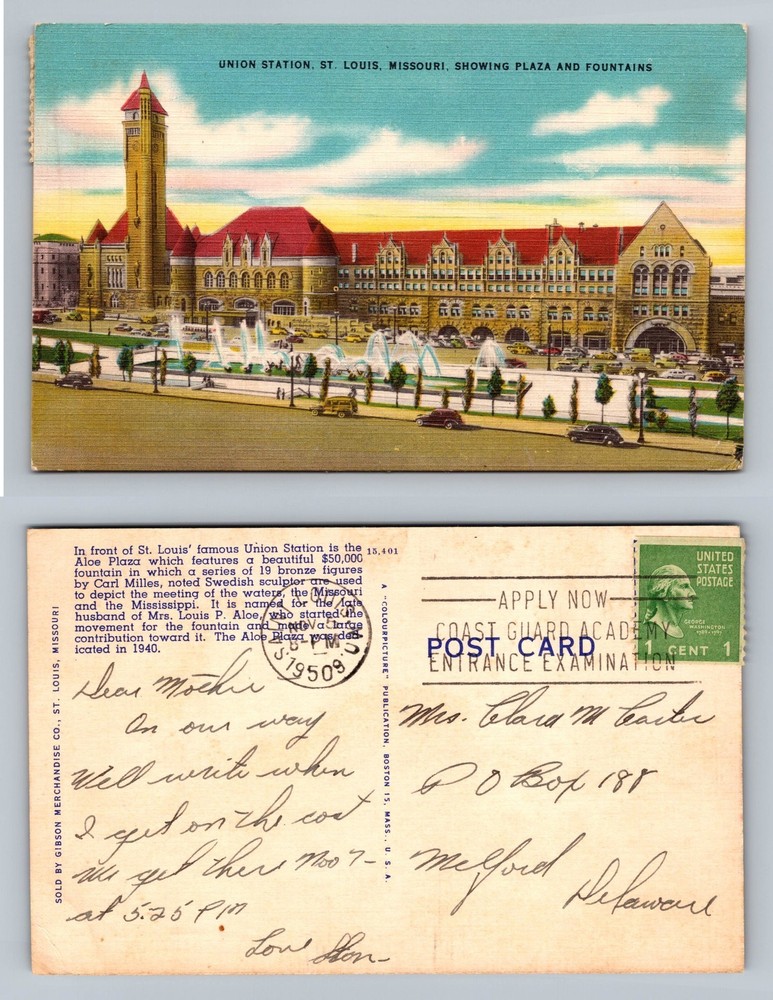 St. Louis, MO-Missouri, Union Station Plaza Fountains Card Vintage Postcard