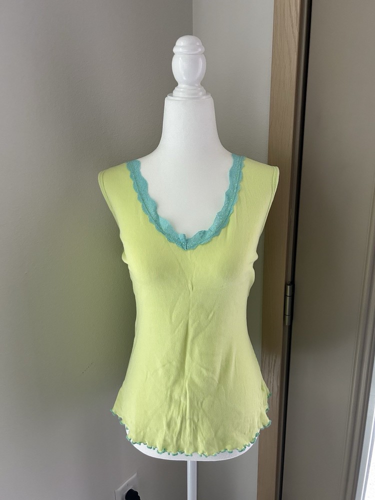 VTG Xhilaration Lime Green Aqua Blue Lace Top Y2K 90s Feminine Fairy