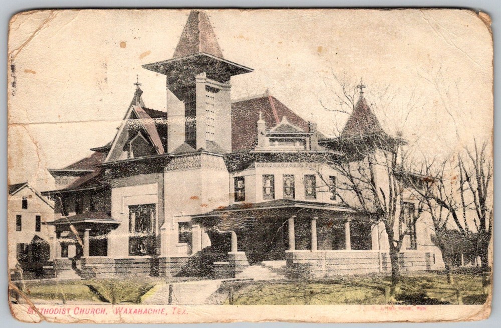 Antique Postcard Methodist Church Building Waxahachie, TX 1910s