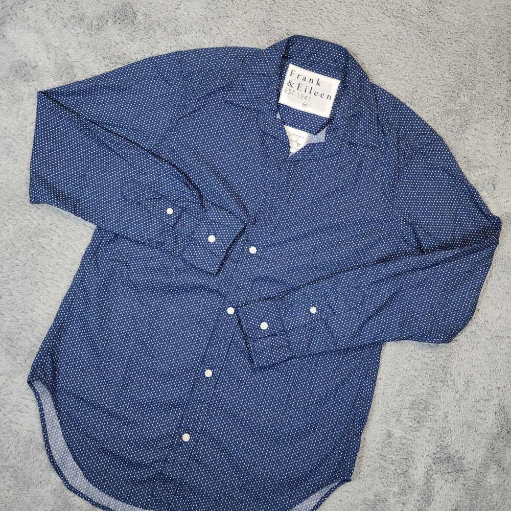 Frank & Eileen Frank Shirt Womens XS Blue White Button Letters Print Woven Italy