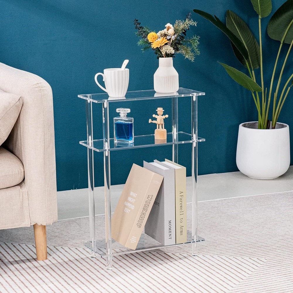 3-Tier Acrylic Narrow Side Table Small Nightstand for Bedroom or Living Room