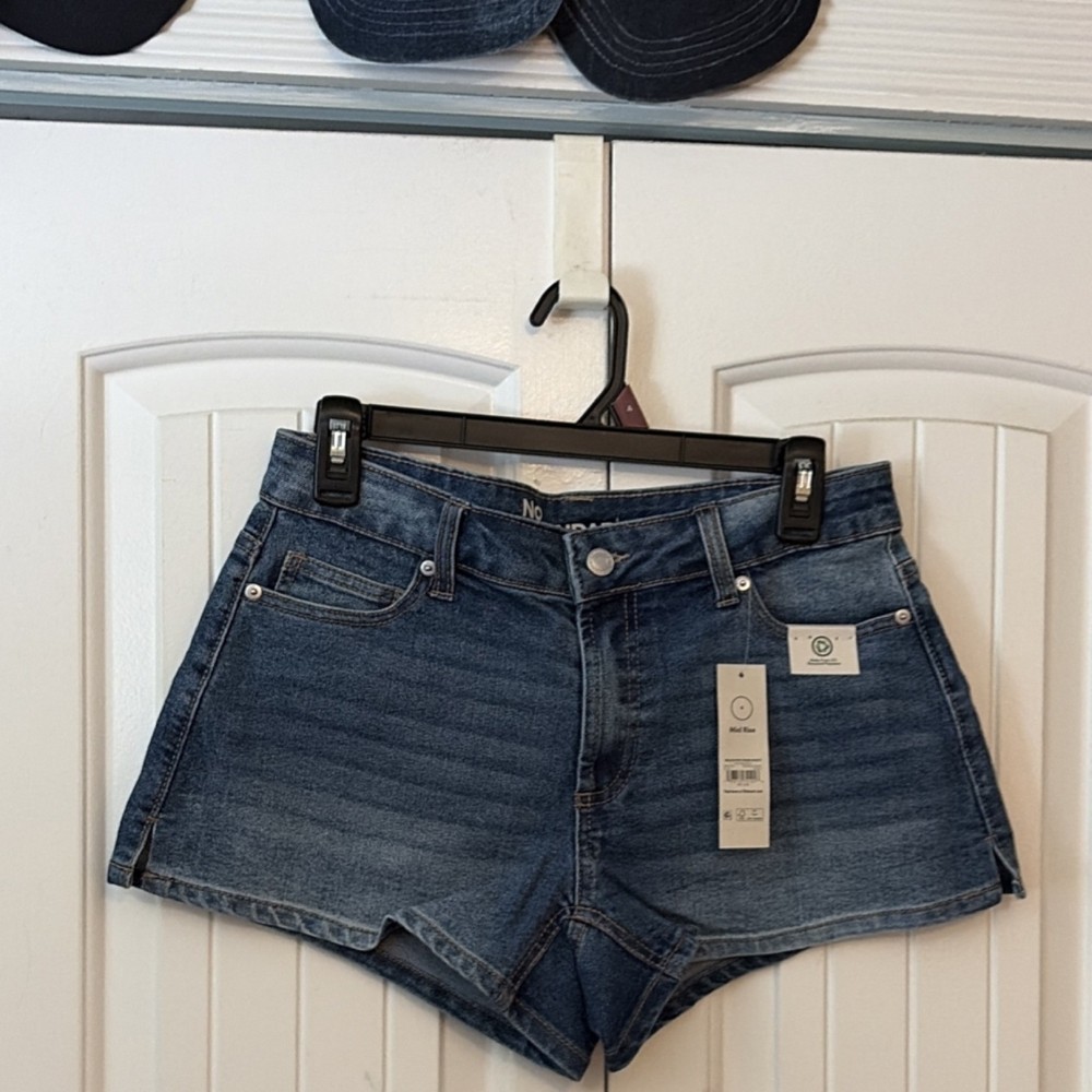 No Boundaries Denim Shorts Mid Rise Bow Accents Blue Juniors Women Size 4