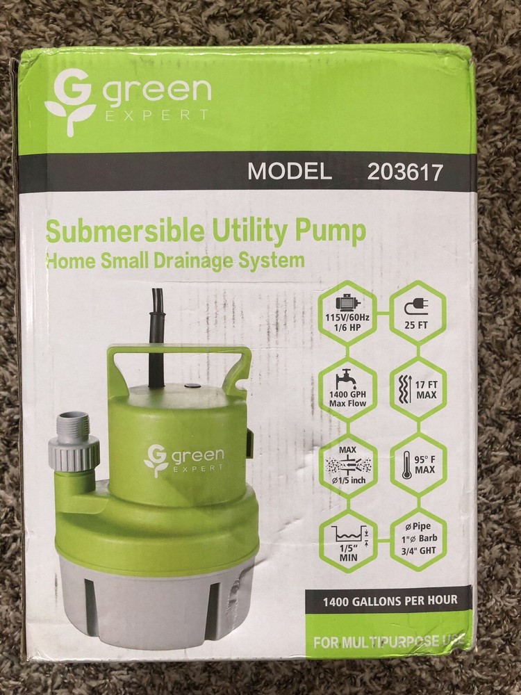 Green EXPERT PORTABLE SUBMERSIBLE UTILITY PUMP 1/6 HP 203617