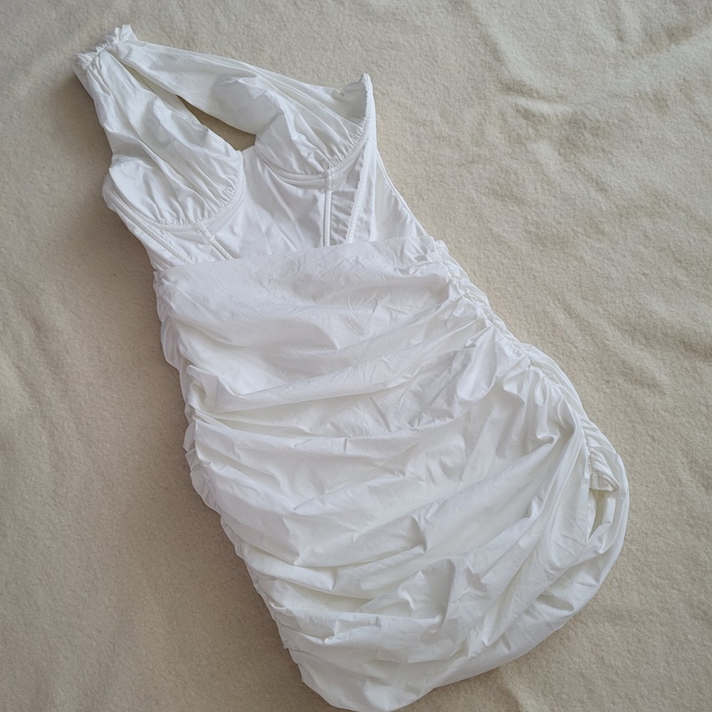 House of CB Asymmetric White Goddess Mini Dress Corset Top Women's Size XS