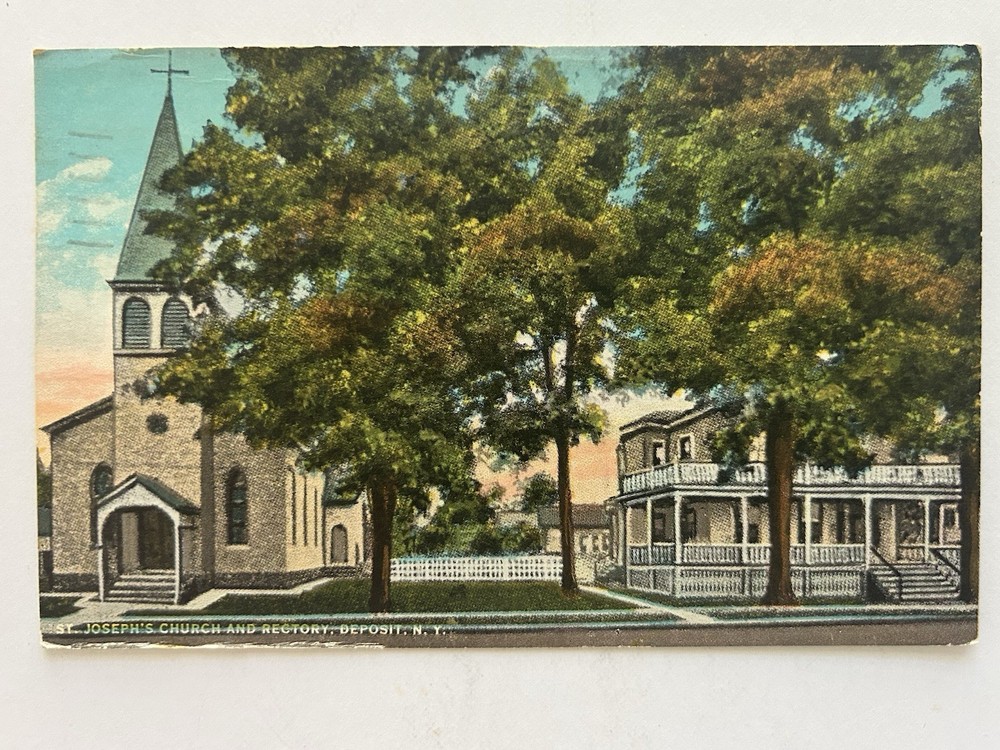 St Joseph’s Church And Rectory Postcard - Deposit, New York NY Vintage