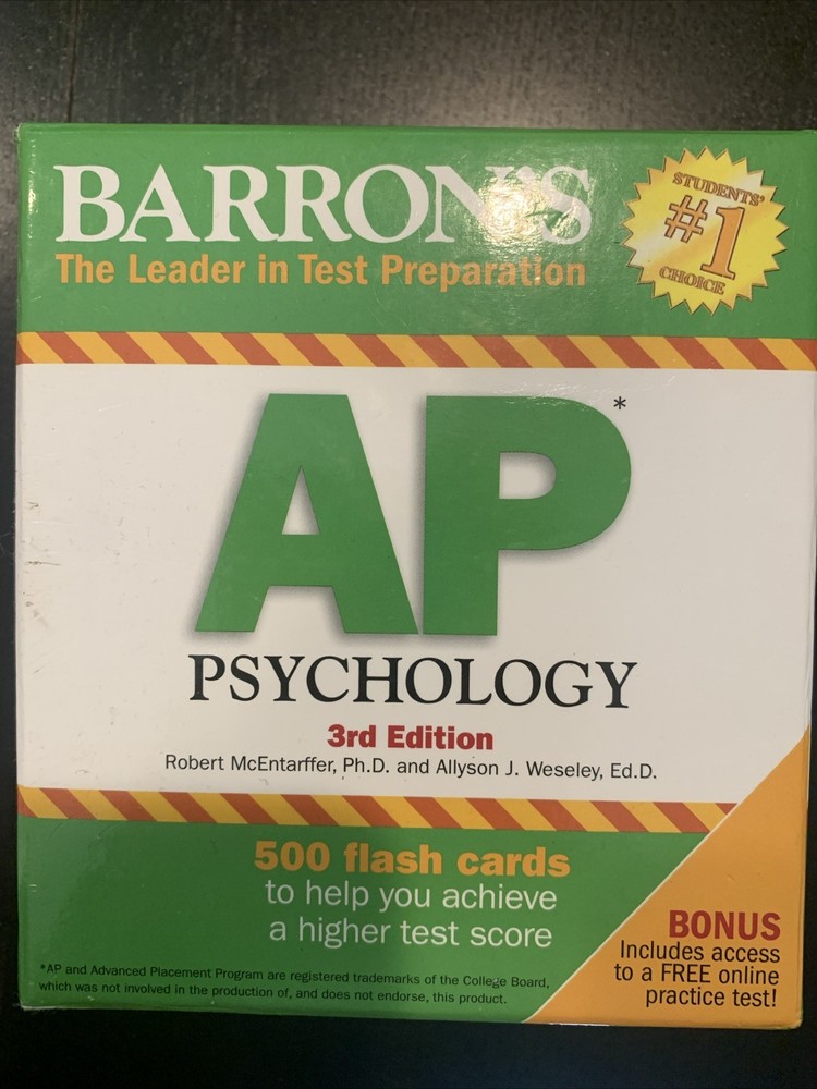 Barron's AP Psychology Flash Cards 3rd Edition Educational Set Of 500 test prep