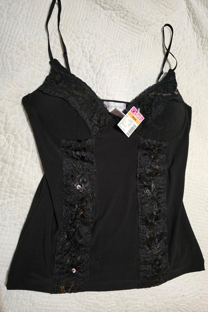 NWT Y2K Goth Grunge Siren Lily Black Sequined Cami Black Size Small