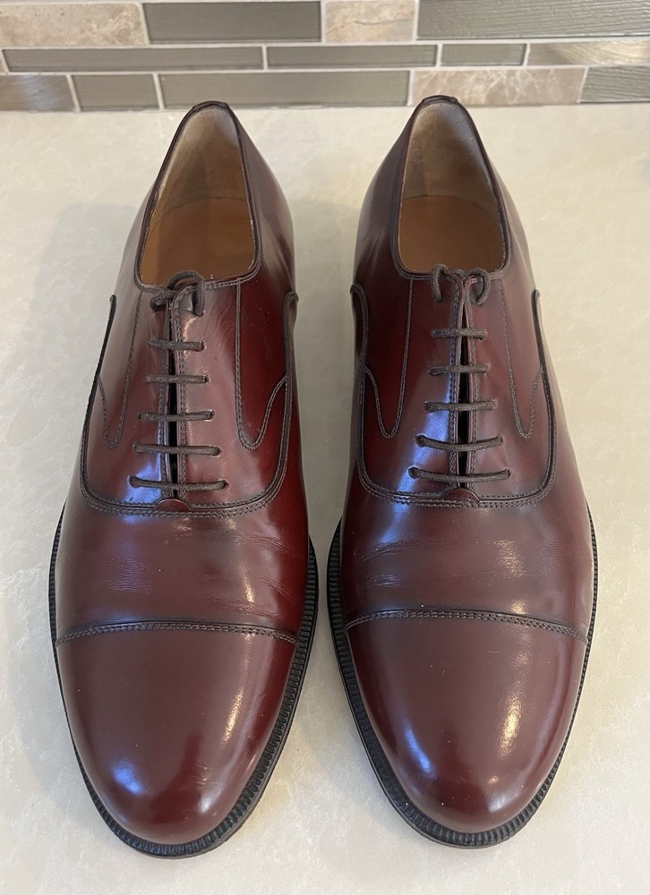 Salvatore Ferragamo Burgundy Oxblood Cap Toe Oxford Shoes M 8.5 Made in Italy