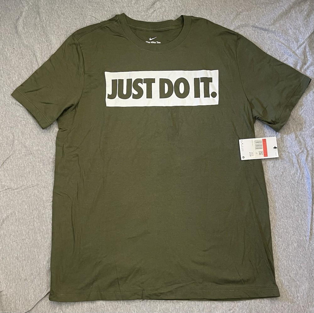 Nike Men's Green Cotton Graphic 'Just Do It' T-Shirt Size L Short Sleeve