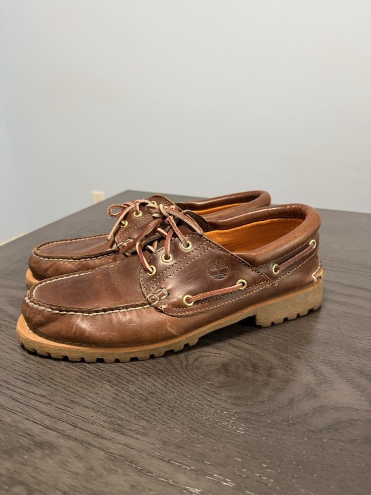 Timberland Mens Authentic 3-Eye Lug Handsewn Boat Shoes Brown Size 10.5 M