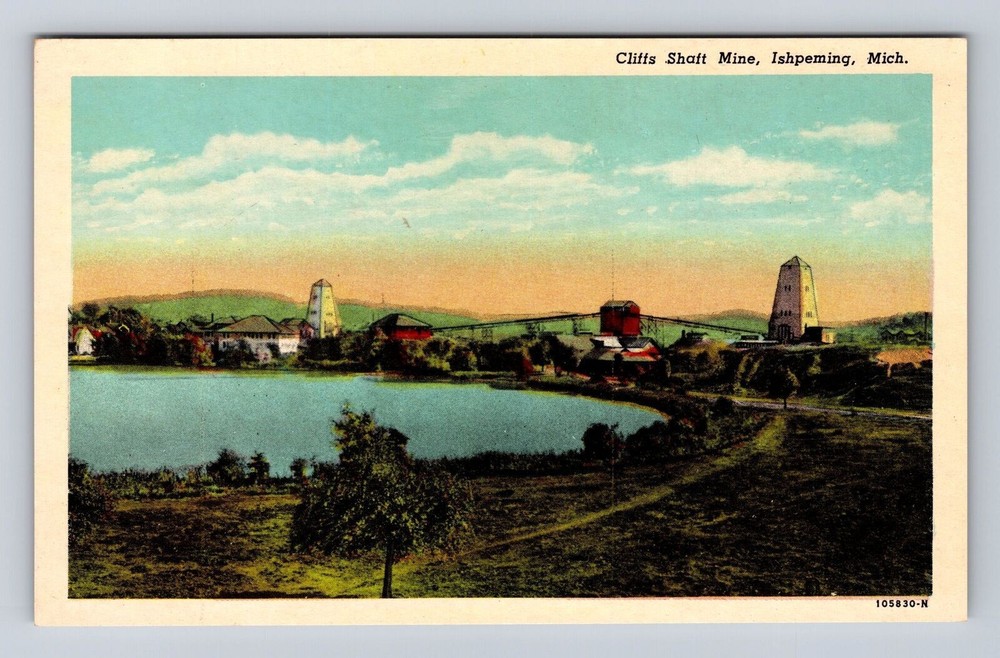 Ishpeming MI- Michigan, Cliffs Shaft Mine, Antique, Vintage Souvenir Postcard