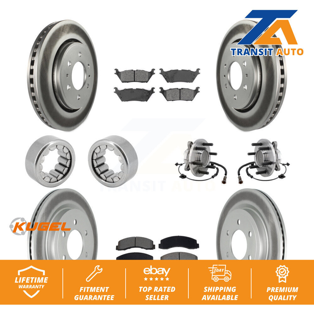 Front Rear Hub Bearing Coated Brake Rotor Pad Shoe Kit (10Pc) For Ford F-150 RWD