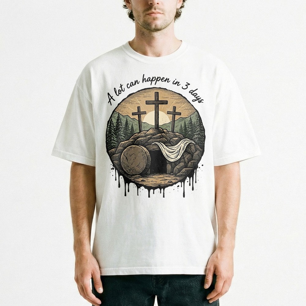Resurrection Cross Easter Christian Faith T-Shirt He Is Risen Quote Tee