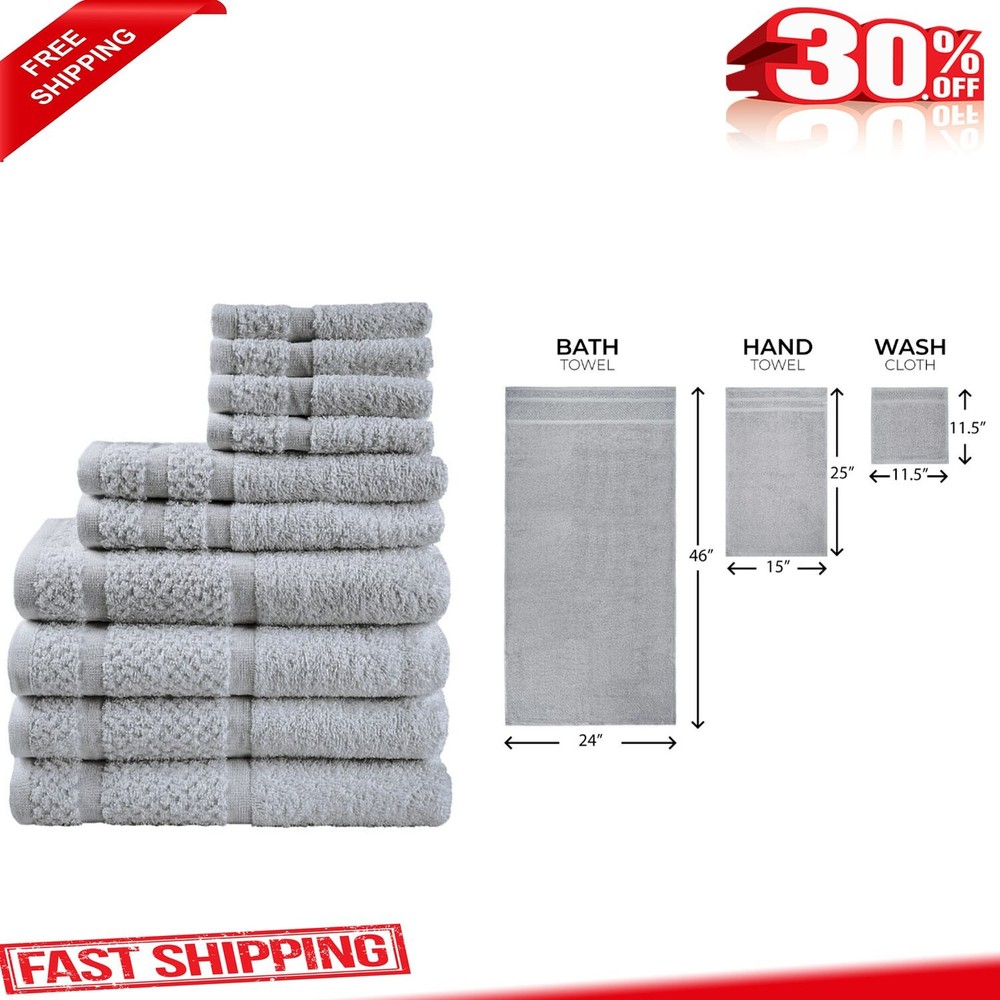 10-Piece Ultra-Soft Durable Grey Towel Set for All Ages