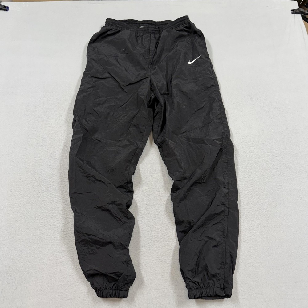 Vintage Nike Track Pants Mens Medium Black Windbreaker Fleece Lined 90s