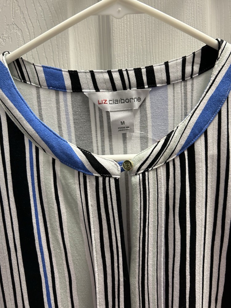 Liz Claiborne Striped Cotton Top Women’s Medium Short Sleeve Casual Shirt