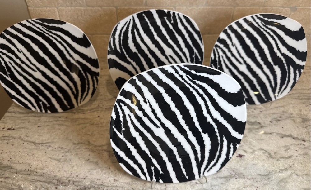 Fisher Home Product Zebra Pattern- 4 Salad Plates 8 Inches- Mint!