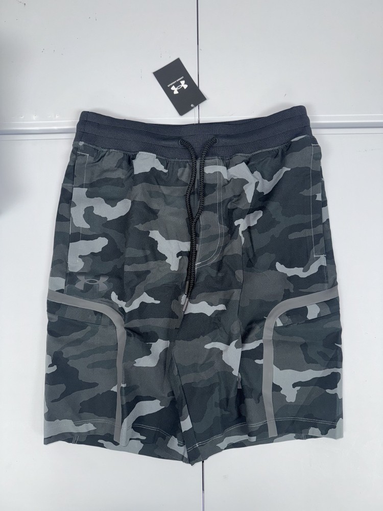 Under Armour UA Elite Cargo Printed Camo Shorts 1373868-012 Medium Black/Gray