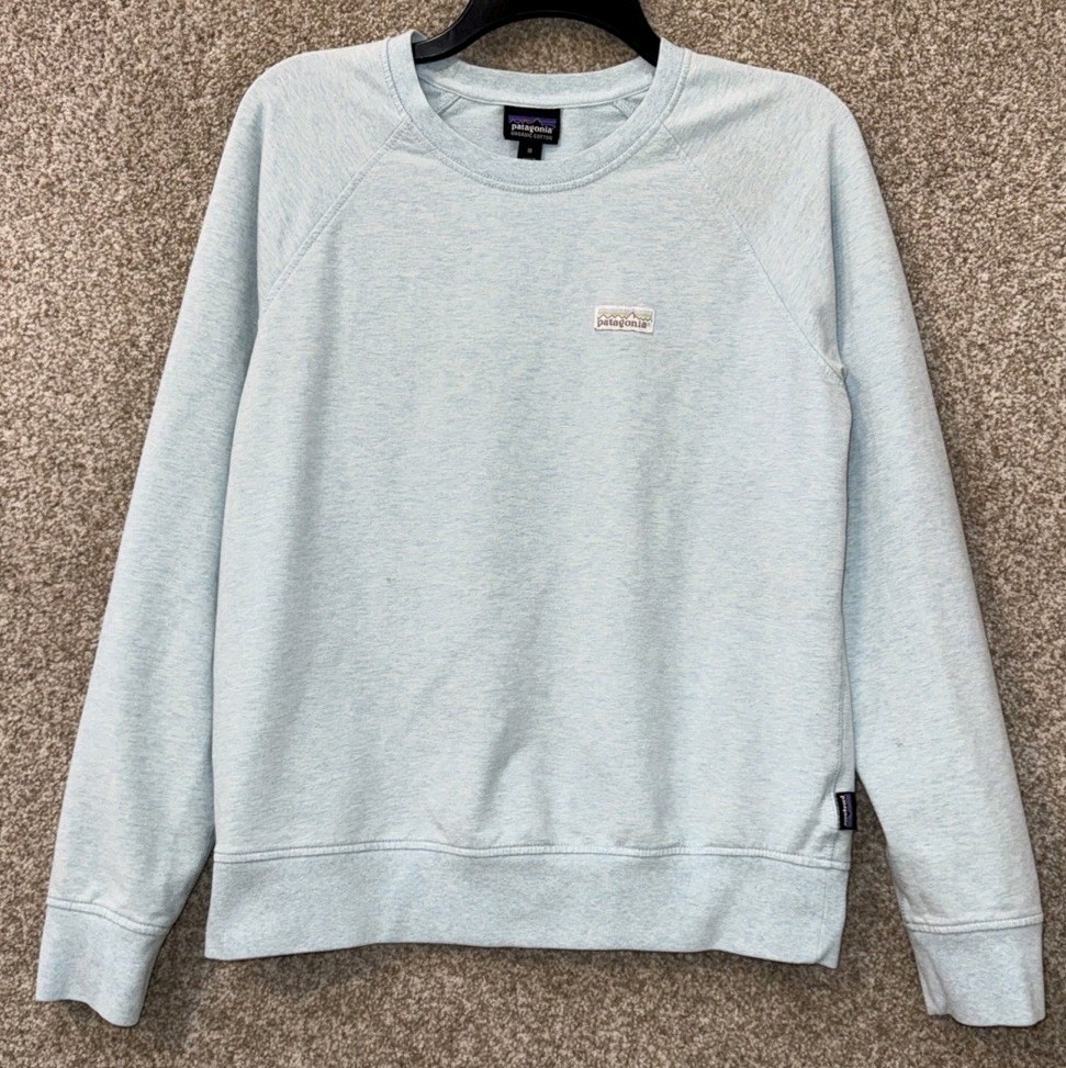 Patagonia Womens Medium Pastel P-6 Label Ahnya Crew Sweatshirt Powder Blue 39565