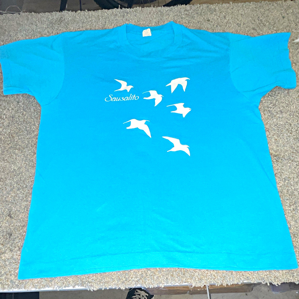 Screen Stars Men's Graphic Tee L Blue Cotton/Poly Knit Crew Neck Short Sleeve