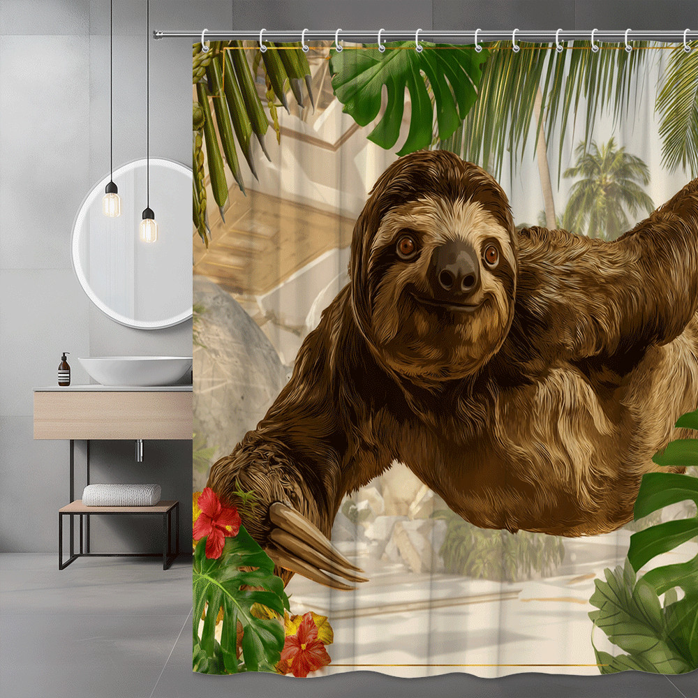 Sloth Tropical Palm Leaves Shower Curtain Jungle Print