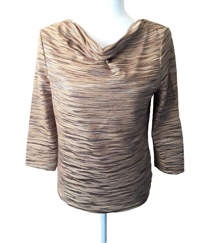 JONES NEW YORK Signature Women’s Small Brown Striped 3/4 Sleeve Blouse Top