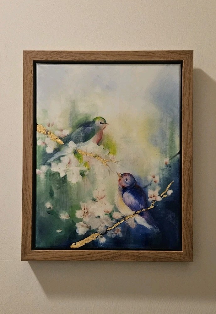 ORIGINAL Acrylic Bird Painting Epoxy Covered 14x11 Inches