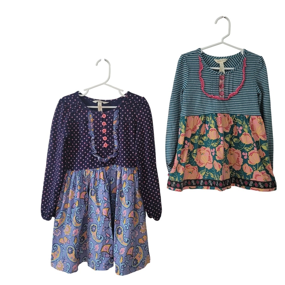 Matilda Jane Lot of 2 Size 6 Dress Girls Mixed Print Floral Polka Dot Ruffle
