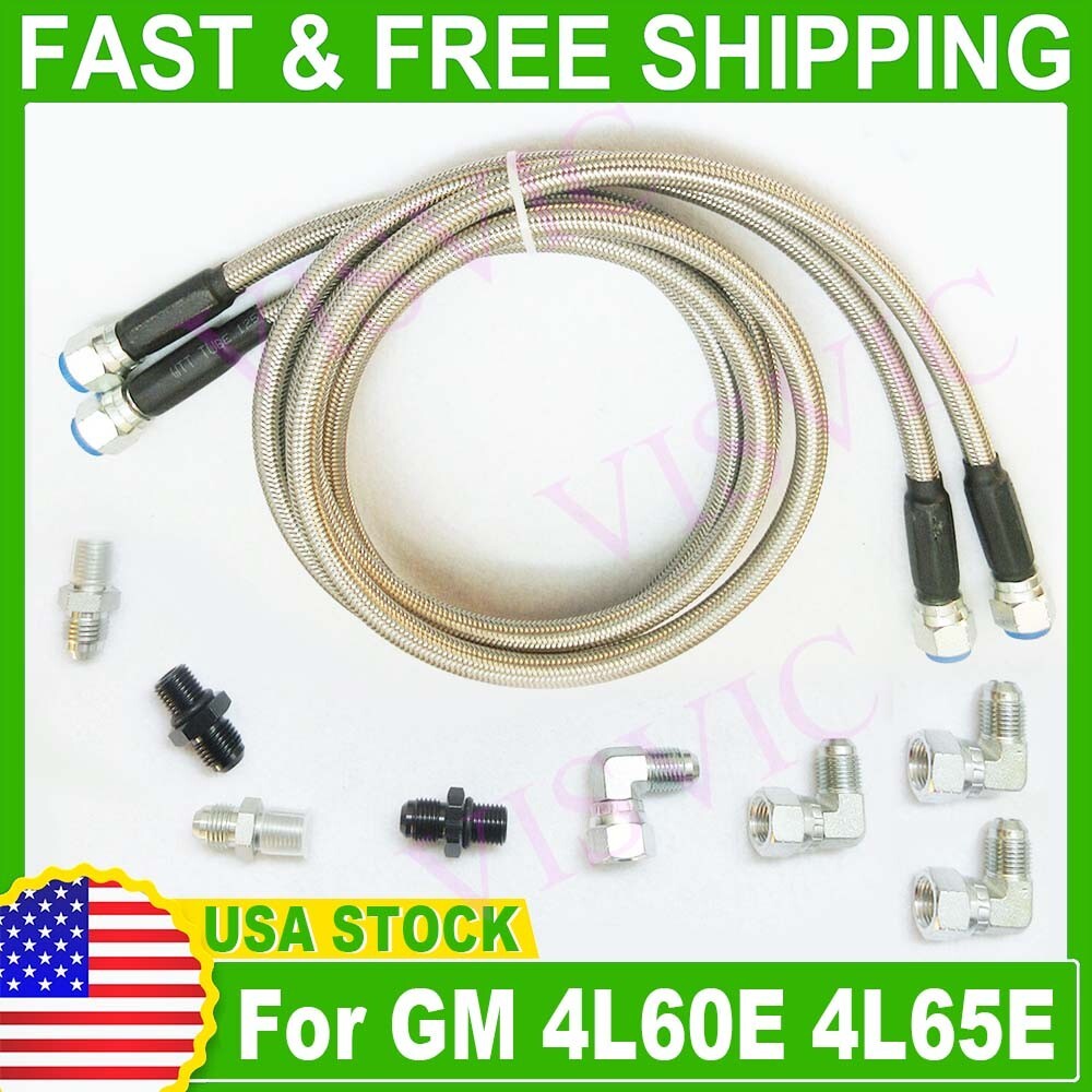 GM 4L60E 4L65E Automatic Transmission Cooler Lines Kit -6AN Fiber & SS  Braidedr