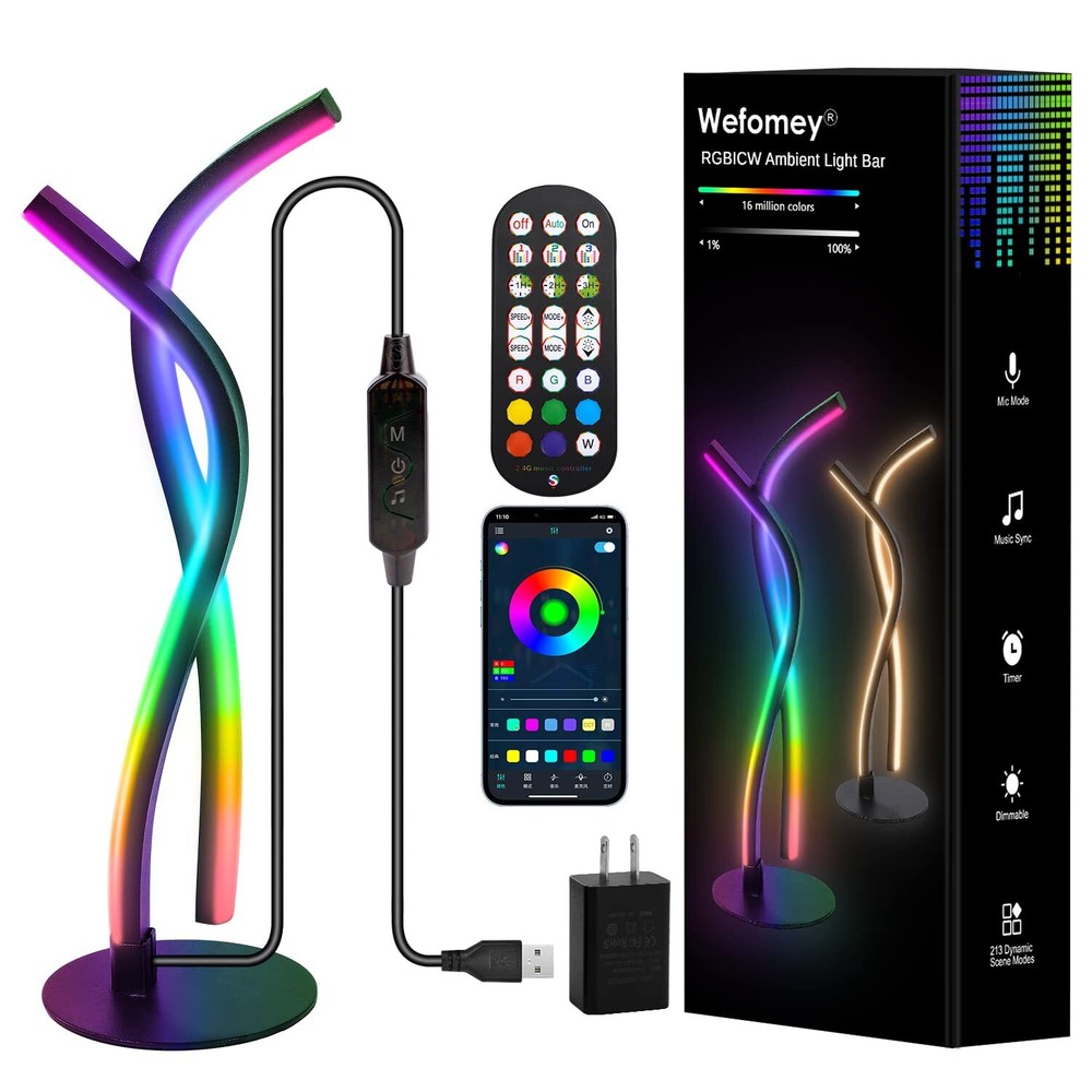 Wefomey LED Table Lamp, Modern Bedside Table Light, RGBW Warm White Multicolo...