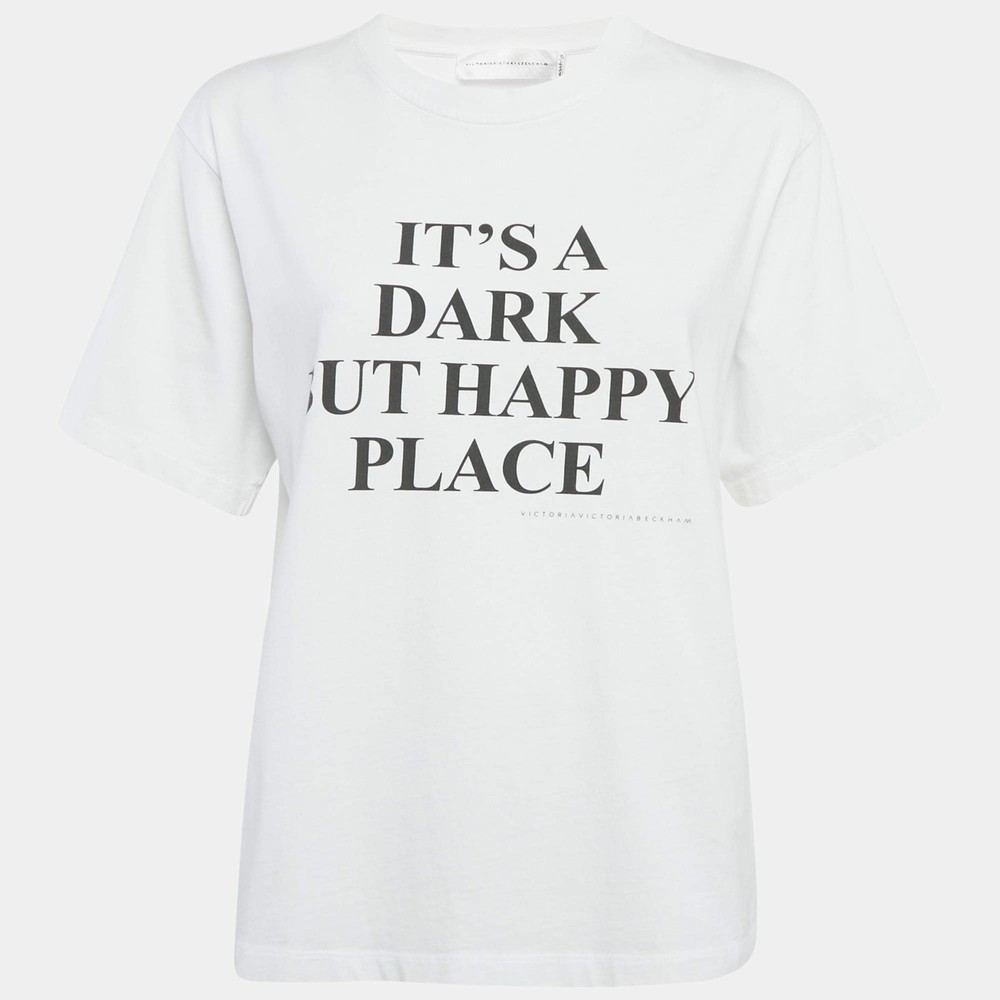 Victoria Victoria Beckham White Printed Cotton Crew Neck TShirt M