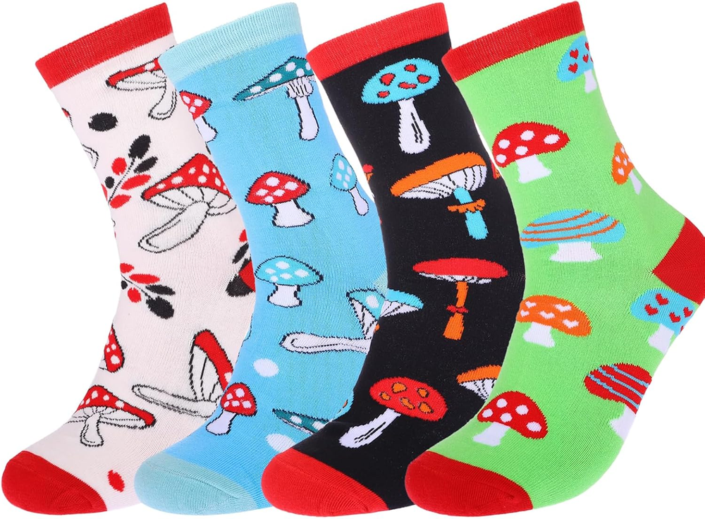 4 Pack Fuzzy Socks for Womens,Cozy Colorful Socks Christmas Birthday Mushroom Gi