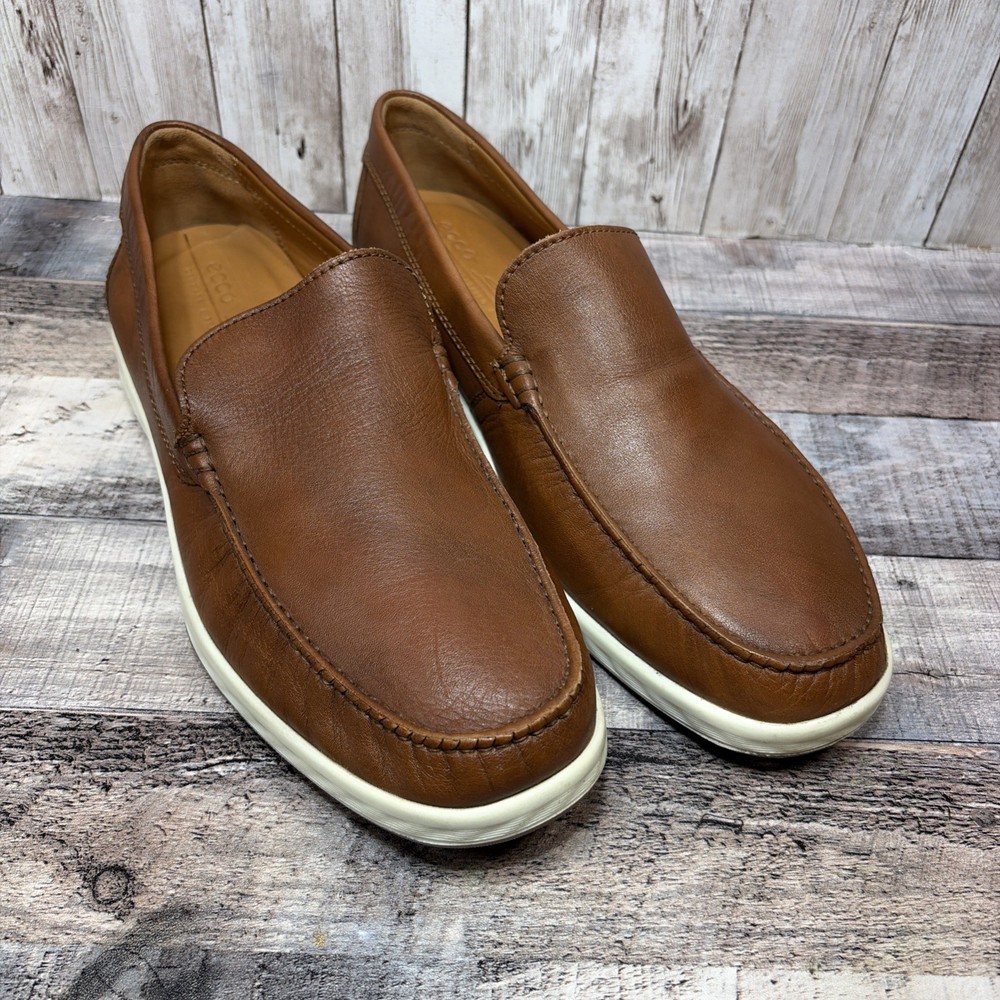 Ecco Mens Casual Shoes Cognac Leather Loafers Size EU 44 US 10/10.5