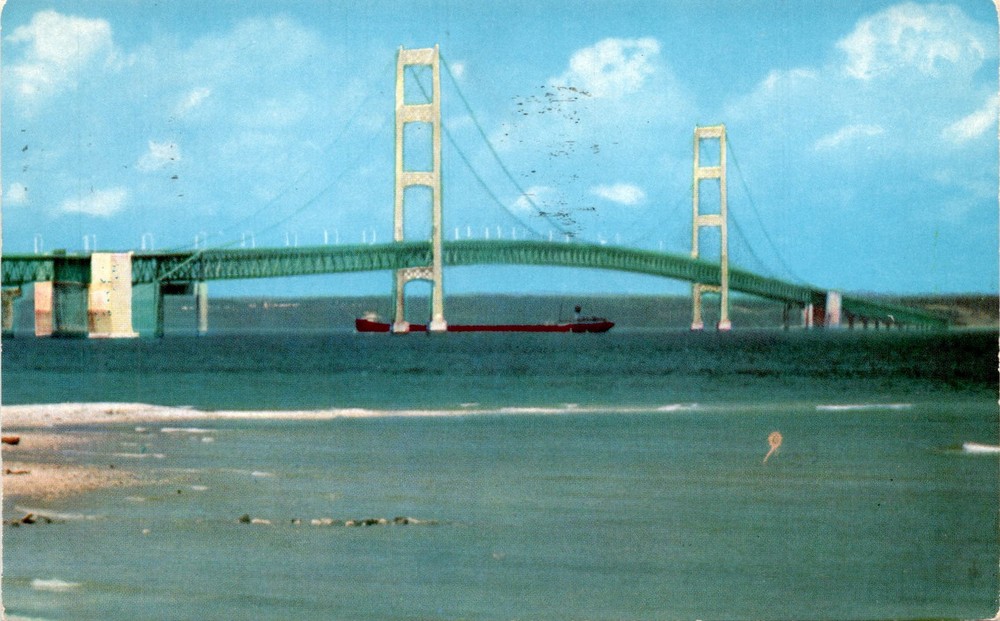 MACKINAC BRIDGE, Straits of Mackinac, Mackinaw City, Lower Postcard